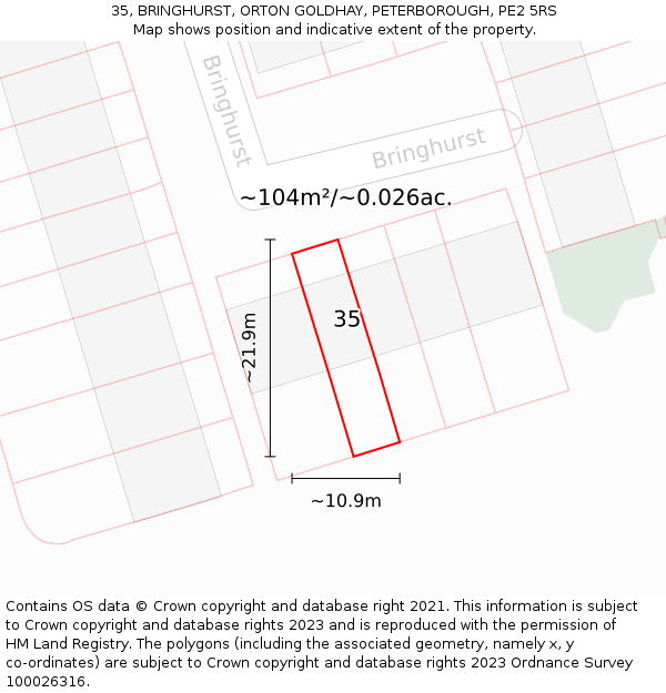 35, BRINGHURST, ORTON GOLDHAY, PETERBOROUGH, PE2 5RS: Plot and title map