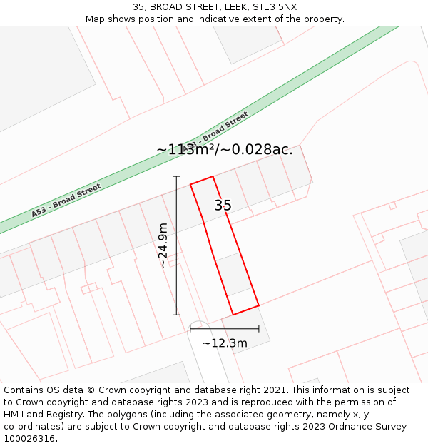 35, BROAD STREET, LEEK, ST13 5NX: Plot and title map