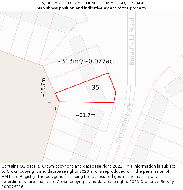 35, BROADFIELD ROAD, HEMEL HEMPSTEAD, HP2 4DR: Plot and title map