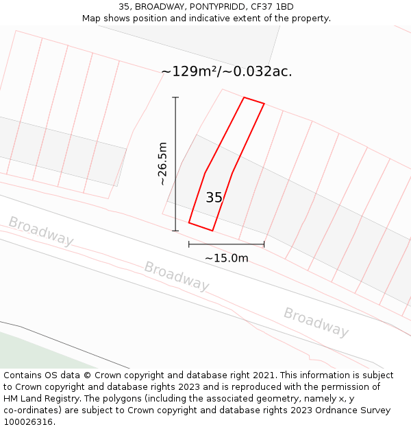 35, BROADWAY, PONTYPRIDD, CF37 1BD: Plot and title map
