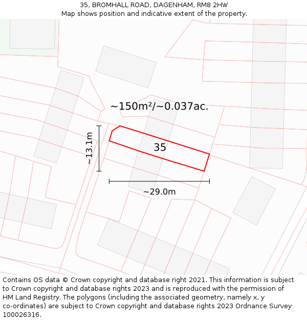35, BROMHALL ROAD, DAGENHAM, RM8 2HW: Plot and title map