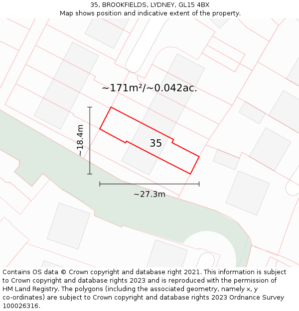 35, BROOKFIELDS, LYDNEY, GL15 4BX: Plot and title map