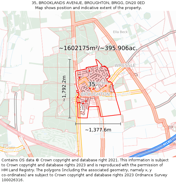 35, BROOKLANDS AVENUE, BROUGHTON, BRIGG, DN20 0ED: Plot and title map