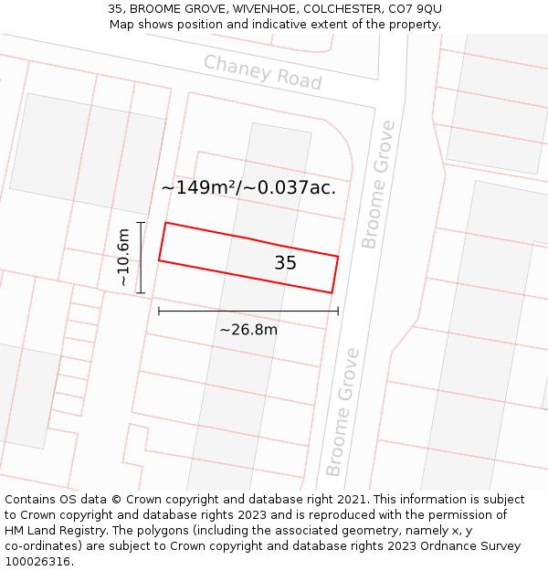 35, BROOME GROVE, WIVENHOE, COLCHESTER, CO7 9QU: Plot and title map