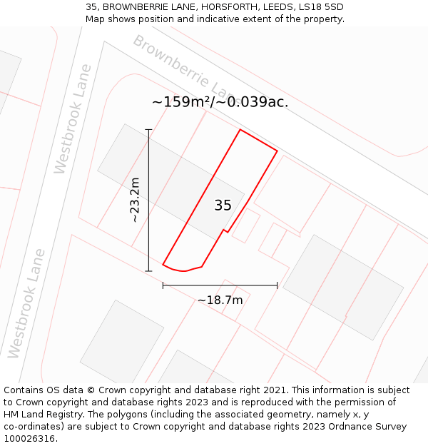 35, BROWNBERRIE LANE, HORSFORTH, LEEDS, LS18 5SD: Plot and title map