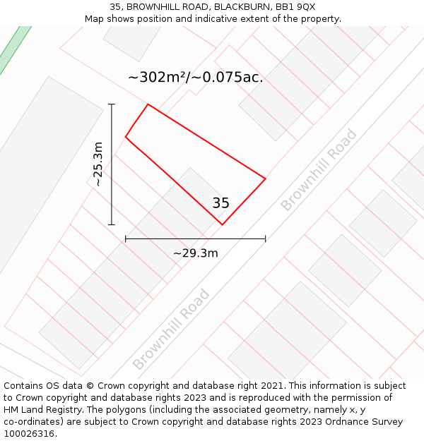 35, BROWNHILL ROAD, BLACKBURN, BB1 9QX: Plot and title map
