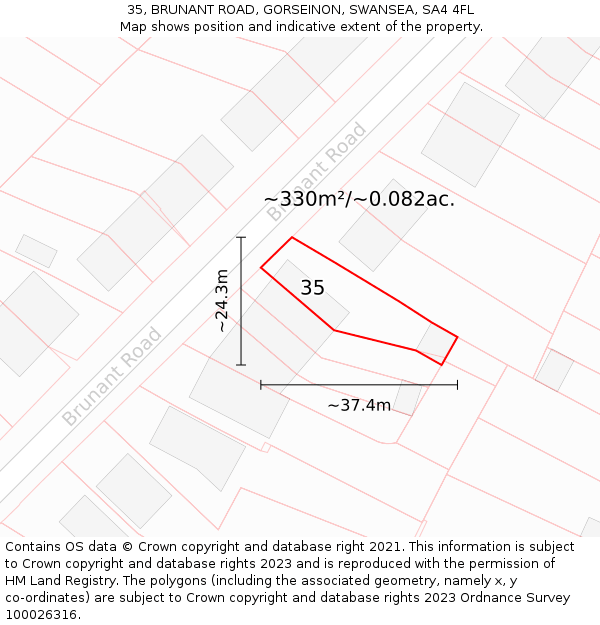 35, BRUNANT ROAD, GORSEINON, SWANSEA, SA4 4FL: Plot and title map