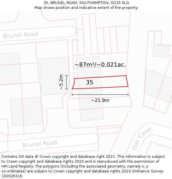 35, BRUNEL ROAD, SOUTHAMPTON, SO15 0LQ: Plot and title map