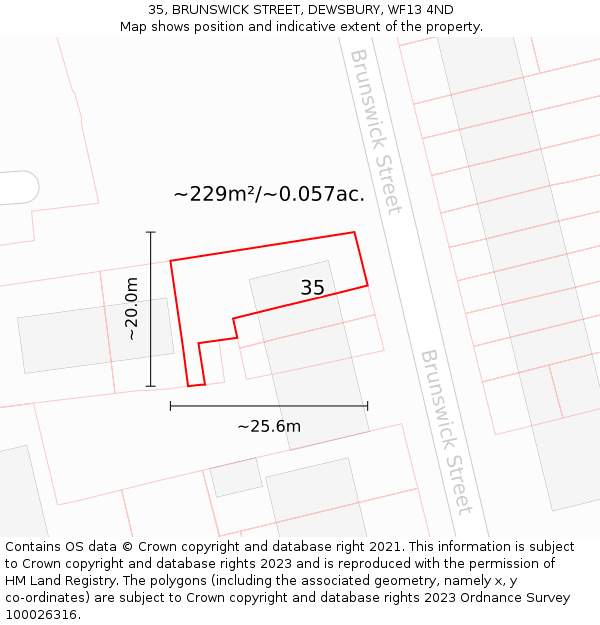 35, BRUNSWICK STREET, DEWSBURY, WF13 4ND: Plot and title map