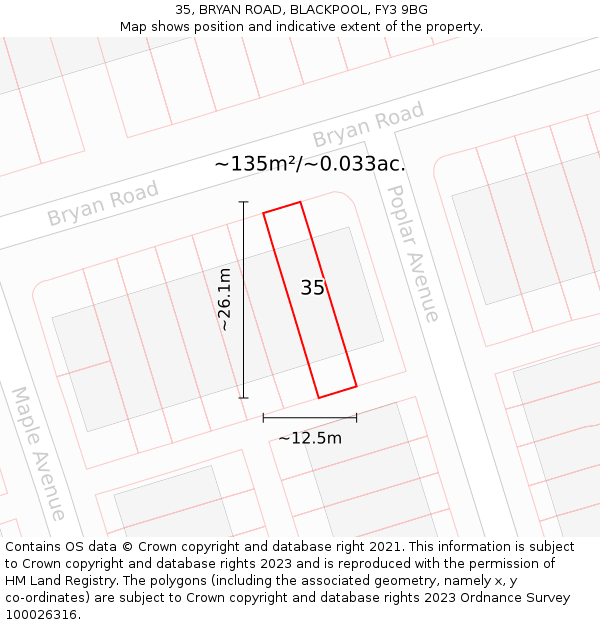 35, BRYAN ROAD, BLACKPOOL, FY3 9BG: Plot and title map