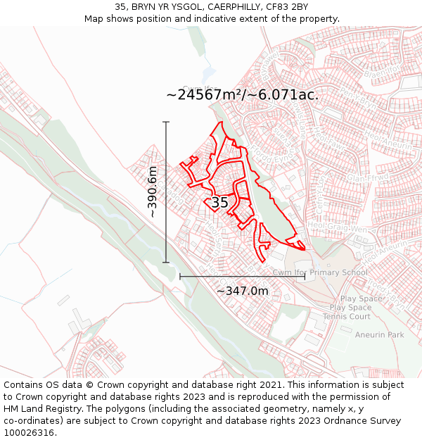 35, BRYN YR YSGOL, CAERPHILLY, CF83 2BY: Plot and title map