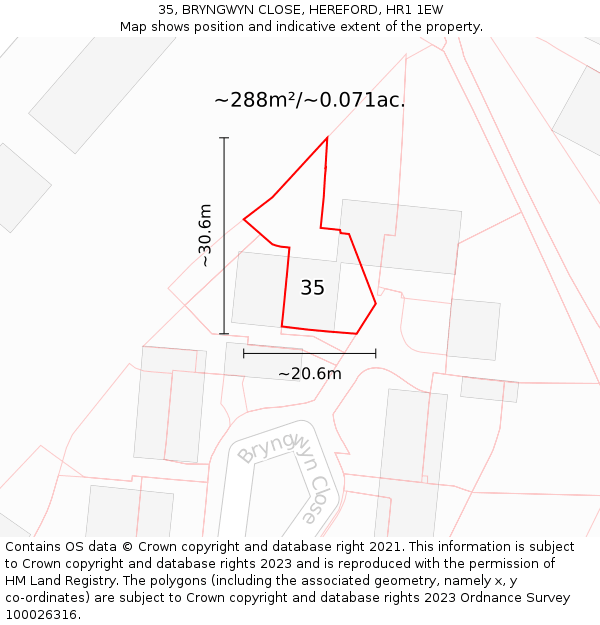 35, BRYNGWYN CLOSE, HEREFORD, HR1 1EW: Plot and title map