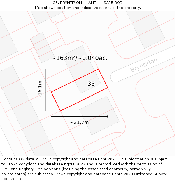 35, BRYNTIRION, LLANELLI, SA15 3QD: Plot and title map