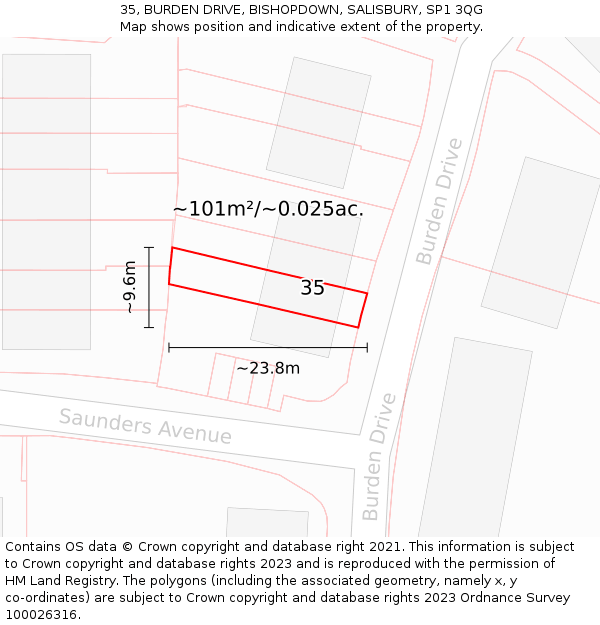 35, BURDEN DRIVE, BISHOPDOWN, SALISBURY, SP1 3QG: Plot and title map