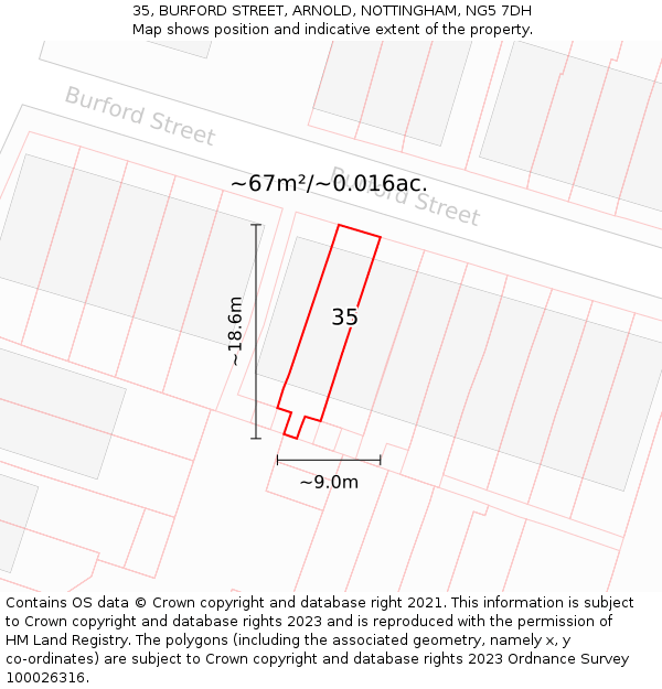 35, BURFORD STREET, ARNOLD, NOTTINGHAM, NG5 7DH: Plot and title map