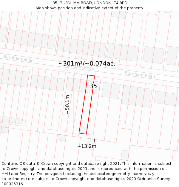 35, BURNHAM ROAD, LONDON, E4 8PD: Plot and title map