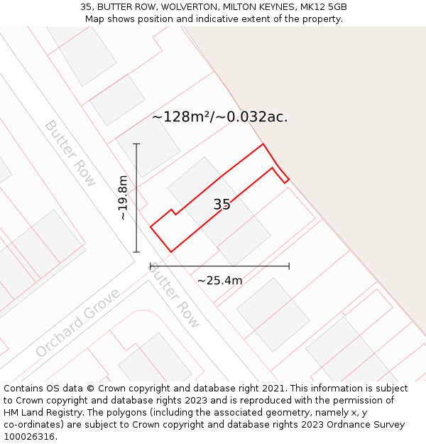 35, BUTTER ROW, WOLVERTON, MILTON KEYNES, MK12 5GB: Plot and title map