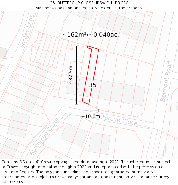 35, BUTTERCUP CLOSE, IPSWICH, IP8 3RG: Plot and title map