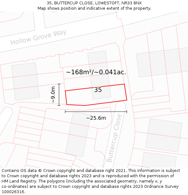 35, BUTTERCUP CLOSE, LOWESTOFT, NR33 8NX: Plot and title map