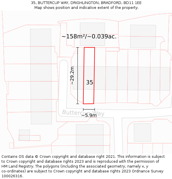 35, BUTTERCUP WAY, DRIGHLINGTON, BRADFORD, BD11 1EE: Plot and title map