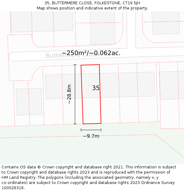 35, BUTTERMERE CLOSE, FOLKESTONE, CT19 5JH: Plot and title map