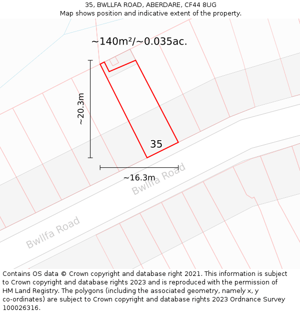 35, BWLLFA ROAD, ABERDARE, CF44 8UG: Plot and title map