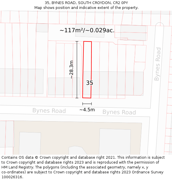 35, BYNES ROAD, SOUTH CROYDON, CR2 0PY: Plot and title map