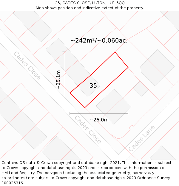 35, CADES CLOSE, LUTON, LU1 5QQ: Plot and title map