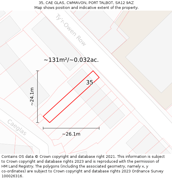 35, CAE GLAS, CWMAVON, PORT TALBOT, SA12 9AZ: Plot and title map