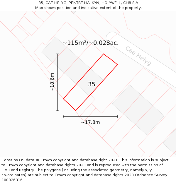 35, CAE HELYG, PENTRE HALKYN, HOLYWELL, CH8 8JA: Plot and title map