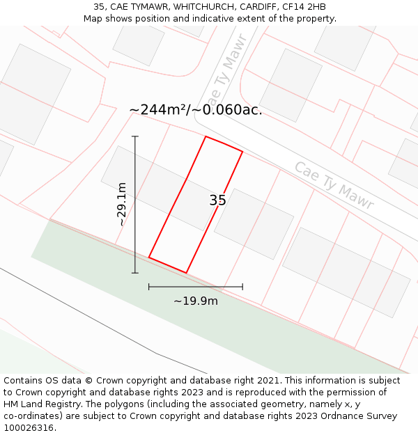 35, CAE TYMAWR, WHITCHURCH, CARDIFF, CF14 2HB: Plot and title map