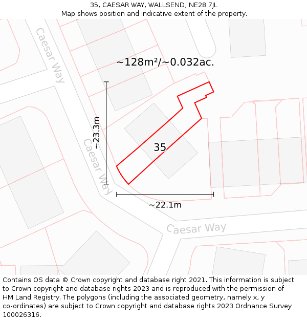 35, CAESAR WAY, WALLSEND, NE28 7JL: Plot and title map