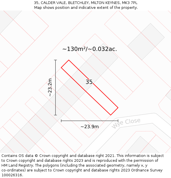 35, CALDER VALE, BLETCHLEY, MILTON KEYNES, MK3 7PL: Plot and title map