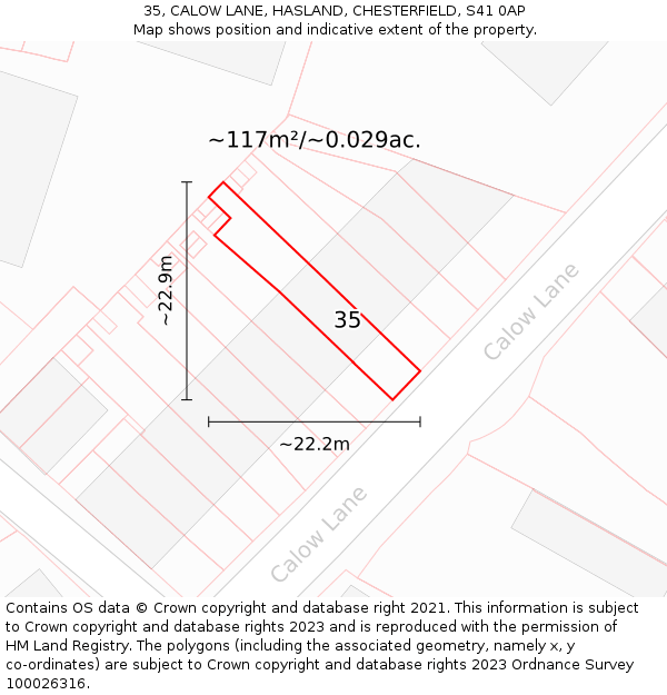 35, CALOW LANE, HASLAND, CHESTERFIELD, S41 0AP: Plot and title map
