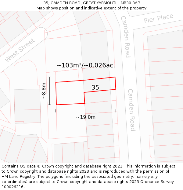 35, CAMDEN ROAD, GREAT YARMOUTH, NR30 3AB: Plot and title map