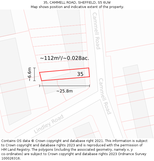 35, CAMMELL ROAD, SHEFFIELD, S5 6UW: Plot and title map
