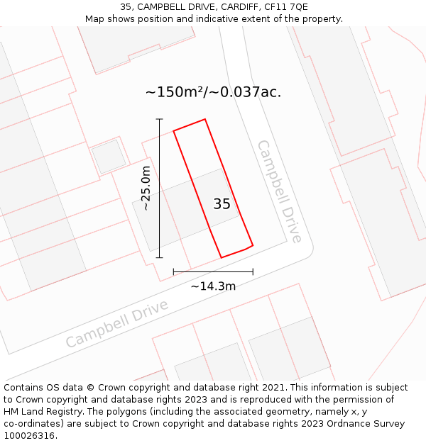 35, CAMPBELL DRIVE, CARDIFF, CF11 7QE: Plot and title map