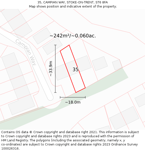 35, CAMPIAN WAY, STOKE-ON-TRENT, ST6 8FA: Plot and title map