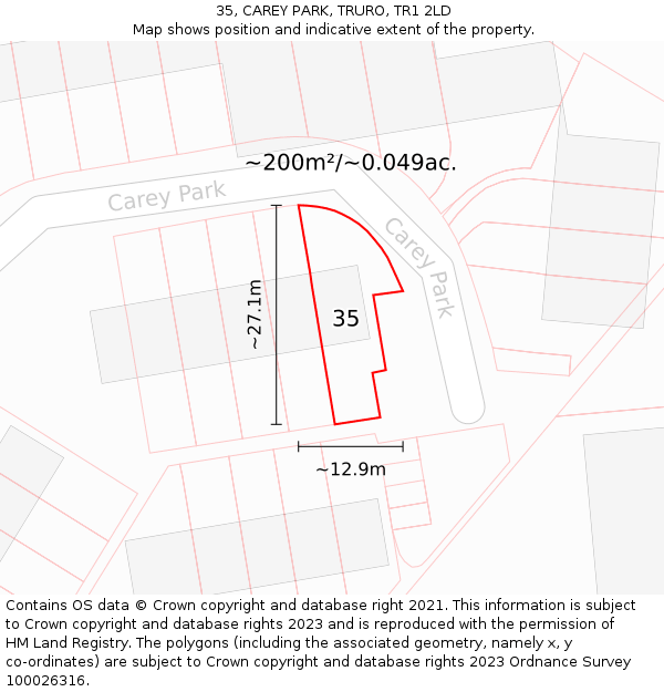 35, CAREY PARK, TRURO, TR1 2LD: Plot and title map