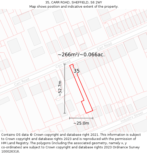 35, CARR ROAD, SHEFFIELD, S6 2WY: Plot and title map