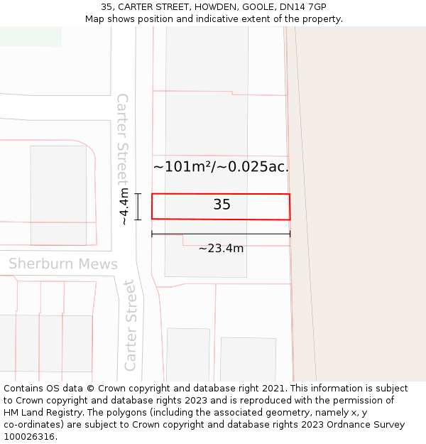 35, CARTER STREET, HOWDEN, GOOLE, DN14 7GP: Plot and title map