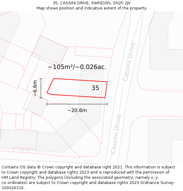 35, CASSINI DRIVE, SWINDON, SN25 2JX: Plot and title map