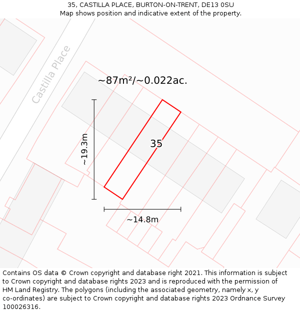 35, CASTILLA PLACE, BURTON-ON-TRENT, DE13 0SU: Plot and title map