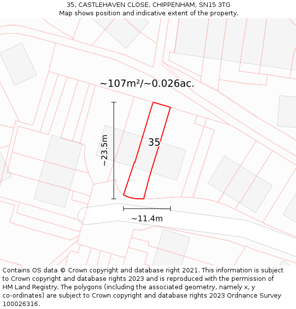 35, CASTLEHAVEN CLOSE, CHIPPENHAM, SN15 3TG: Plot and title map