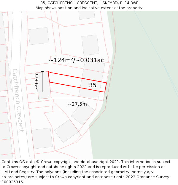 35, CATCHFRENCH CRESCENT, LISKEARD, PL14 3WP: Plot and title map