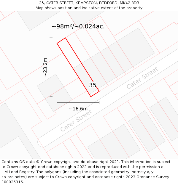 35, CATER STREET, KEMPSTON, BEDFORD, MK42 8DR: Plot and title map
