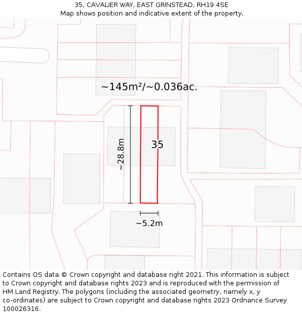 35, CAVALIER WAY, EAST GRINSTEAD, RH19 4SE: Plot and title map