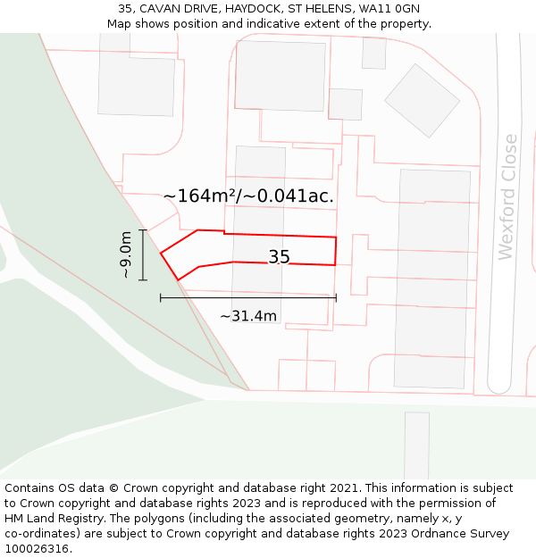 35, CAVAN DRIVE, HAYDOCK, ST HELENS, WA11 0GN: Plot and title map