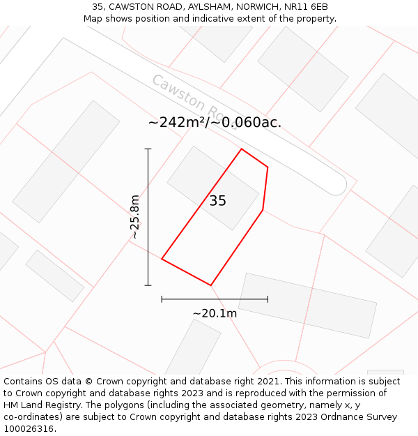 35, CAWSTON ROAD, AYLSHAM, NORWICH, NR11 6EB: Plot and title map
