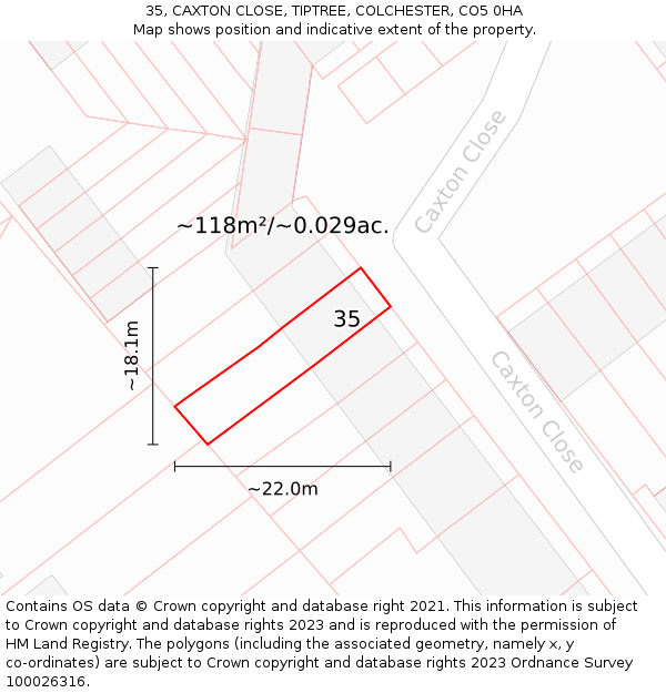 35, CAXTON CLOSE, TIPTREE, COLCHESTER, CO5 0HA: Plot and title map